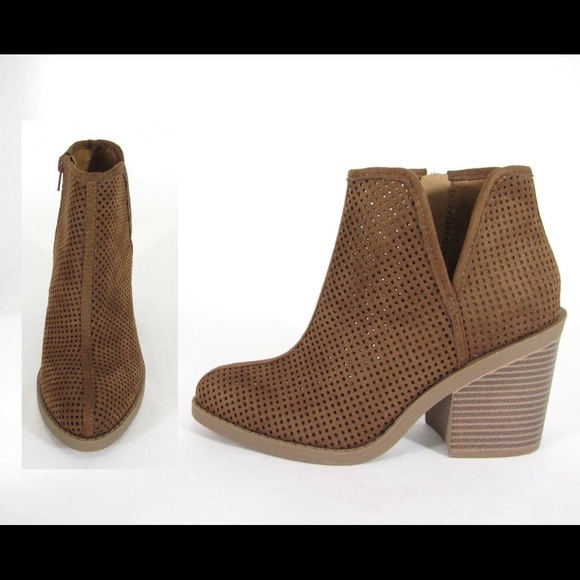 Shoes - Cognac Perforated Booties
